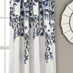 Lush Decor Tanisha Curtains - Light Filtering Window Panel Set, Pair - Floral Vine Print, Beautiful, Modern, Elegant Home Decor - 52" W x 84" L, Navy & White