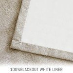 Yakamok Natural Linen Curtains 100% Blackout 84 Inches Long,Room Darkening Textured Curtains for Living Room Thermal Grommet Bedroom Curtains 2 Panels with Greyish White Liner