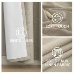 Yakamok Natural Linen Curtains 100% Blackout 84 Inches Long,Room Darkening Textured Curtains for Living Room Thermal Grommet Bedroom Curtains 2 Panels with Greyish White Liner