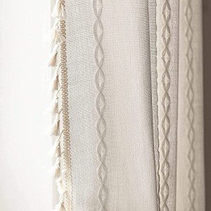 Deeprove White Boho Curtains 72 inches Long with Tassel for Bedroom Living Room, Bohemian Moroccan Diamond Embroidery Rustic Farmhouse Cotton Linen French Country Window Drape, W52 x L72, 1 Panel