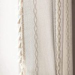 Deeprove White Boho Curtains 72 inches Long with Tassel for Bedroom Living Room, Bohemian Moroccan Diamond Embroidery Rustic Farmhouse Cotton Linen French Country Window Drape, W52 x L72, 1 Panel