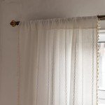 Deeprove White Boho Curtains 72 inches Long with Tassel for Bedroom Living Room, Bohemian Moroccan Diamond Embroidery Rustic Farmhouse Cotton Linen French Country Window Drape, W52 x L72, 1 Panel