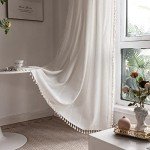 Deeprove White Boho Curtains 72 inches Long with Tassel for Bedroom Living Room, Bohemian Moroccan Diamond Embroidery Rustic Farmhouse Cotton Linen French Country Window Drape, W52 x L72, 1 Panel