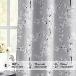 FMFUNCTEX 100% Blackout Floral Curtains for Bedroom, Grey Curtains 63 inch Length Blossom Flower Patterned for Living Room,Thermal Insulated Drapes Farmhouse, Grommet Top 2 Panels (White on Grey)