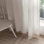 Deeprove White Boho Curtains 72 inches Long with Tassel for Bedroom Living Room, Bohemian Moroccan Diamond Embroidery Rustic Farmhouse Cotton Linen French Country Window Drape, W52 x L72, 1 Panel