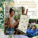 Lajode Kitchen Curtains 24 Inch Length 2 Panels, Floral Patterned Semi Sheer Light Filtering Vintage Farmhouse Basement Bathroom Half Window Short Cafe Curtains Rod Pocket, Yellow, Each 30 Inch Wide