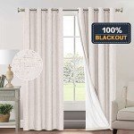 PrinceDeco Primitive Textured Linen 100% Blackout Curtains for Bedroom/Living Room Noise Reducing Window Treatment Curtain Drapes, Burlap Fabric with White Liner,Ivory, 52x84 Inch (2 Panels)