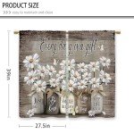 Laifzere Farmhouse Floral Kitchen Curtains Daisy Rustic Vintage Flower Inspirational Small Short Cafe Window Curtains Wooden Country Quotes Bathroom Tier Window Treatment Drapes (27.5x39 Inch)