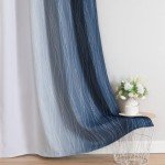 Estelar Textiler Full Room Darkening Greyish White and Navy Blue Blackout Curtains 63 Inch Length 2 Panels Set,Ombre Thermal Insulated Full Light Blocking Grommet Blackout Drapes for Boys Room,52Wx63L