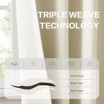 DUALIFE Beige Curtains 102 Length 2 Panels, Cream Blackout Curtains Thermal Insulated Window Treatment Room Darkening Drapes for Living Room Back Tab/Rod Pocket, 52 by 102 Inches Long