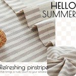 jinchan Tie Top Linen Kitchen Curtains 24 Inch Length Striped Tier Curtains Ticking Stripe Small Drapes for Living Room Bathroom Cafe Small Window Farmhouse Rustic Pinstripe Rod Pocket 2 Panels Taupe