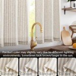 jinchan Tie Top Linen Kitchen Curtains 24 Inch Length Striped Tier Curtains Ticking Stripe Small Drapes for Living Room Bathroom Cafe Small Window Farmhouse Rustic Pinstripe Rod Pocket 2 Panels Taupe