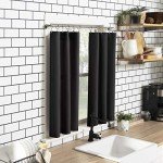 No. 918 Martine Microfiber Semi-Sheer Rod Pocket Kitchen Curtain Valance and Tiers Set, 54" x 45", Black