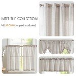 jinchan Tie Top Linen Kitchen Curtains 24 Inch Length Striped Tier Curtains Ticking Stripe Small Drapes for Living Room Bathroom Cafe Small Window Farmhouse Rustic Pinstripe Rod Pocket 2 Panels Taupe