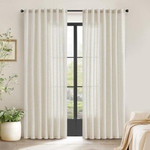 jinchan Linen Blend Beige Curtains 84 Inches Length for Living Room Farmhouse Rod Pocket Back Tab Light Filtering Window Drapes for Bedroom Curtains Crude 2 Panels