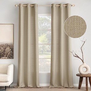 MIULEE Taupe Faux Linen Textured Curtains 84 Inch Length 2 Panels Set for Living Room Bedroom Privacy Casual Weave Farmhouse Burlap Semi Sheer Grommet Top Light Filtering Window Drapes, W37 x L84