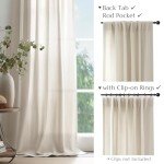 jinchan Linen Blend Beige Curtains 84 Inches Length for Living Room Farmhouse Rod Pocket Back Tab Light Filtering Window Drapes for Bedroom Curtains Crude 2 Panels