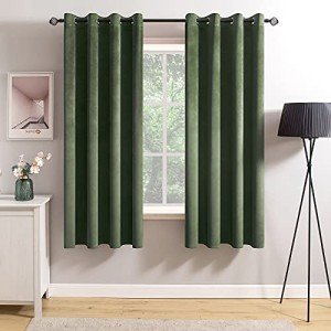 MIULEE Velvet Curtains Olive Green Elegant Grommet Curtains Thermal Insulated Soundproof Room Darkening Curtains/Drapes for Classical Living Room Bedroom Decor 52 x 63 Inch Set of 2