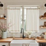 jinchan Beige Linen Kitchen Curtains 36 Inch Tier Curtains Farmhouse Cafe Light Filtering Small Window Drapes Flax Country Rustic Rod Pocket Bathroom Laundry Room RV 2 Panels Crude