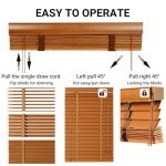 2" Slats Cordless Window Blinds Faux Wood Blind 20" 28" 32" 40" 48" 60" 64" 70'' Horizontal Wooden Venetian Blinds & Shades, Blackout Darkening Privacy Blinds for Bedroom Bathroom Living Room(Light br