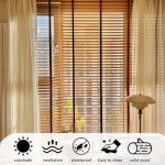 2" Slats Cordless Window Blinds Faux Wood Blind 20" 28" 32" 40" 48" 60" 64" 70'' Horizontal Wooden Venetian Blinds & Shades, Blackout Darkening Privacy Blinds for Bedroom Bathroom Living Room(Light br