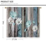 Laifzere Teal Farmhouse Daisy Kitchen Curtains Wooden Flower Small Short Cafe Window Curtains Rustic Floral Butterfly Country Bathroom Drapes Treatment Tier Curtains 2 Panels (27.5x39 Inch)