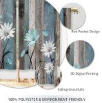 Laifzere Teal Farmhouse Daisy Kitchen Curtains Wooden Flower Small Short Cafe Window Curtains Rustic Floral Butterfly Country Bathroom Drapes Treatment Tier Curtains 2 Panels (27.5x39 Inch)