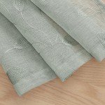HOMEIDEAS Sage Green Sheer Kitchen Curtains 52 x 45 Inch Length 2 Panels Embroidered Leaf Pattern Short Curtains for Bedroom Half Small Window Rod Pocket Tiers