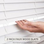 LOTUS & WINDOWARE Cordless Faux Wood Blinds, 27" Wide x 60" Long, Smooth, Snow White, 2 Inch Horizontal Blinds – for Living Room, Bedroom, Interior Door Windows