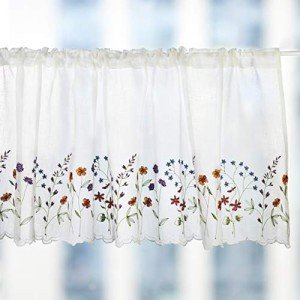yurlisa 027 Floral Embroidery Pastoral Style Valance, White Sheer Flowers Valances,Window Treatment for Kitchen,W60XL18 inch (Wild Flower)