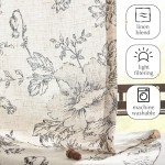 jinchan Floral Linen Tier Curtains 36 Inch Farmhouse Botanic Cafe Drapes for Small Windows Rustic Half Window Curtains for Kitchen Living Room Bathroom Laundry 2 Panels Black on Beige