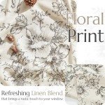 jinchan Floral Linen Tier Curtains 36 Inch Farmhouse Botanic Cafe Drapes for Small Windows Rustic Half Window Curtains for Kitchen Living Room Bathroom Laundry 2 Panels Black on Beige