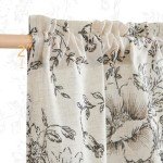 jinchan Floral Linen Tier Curtains 36 Inch Farmhouse Botanic Cafe Drapes for Small Windows Rustic Half Window Curtains for Kitchen Living Room Bathroom Laundry 2 Panels Black on Beige