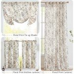jinchan Floral Linen Tier Curtains 36 Inch Farmhouse Botanic Cafe Drapes for Small Windows Rustic Half Window Curtains for Kitchen Living Room Bathroom Laundry 2 Panels Black on Beige