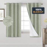 PrinceDeco 100% Blackout Linen Curtains 63 Inches Long 2 Panels Thermal Insulated Burlap Curtain with White Liner Grommet Room Darkening Textured Curtains for Bedroom Living Room (52x63 inch,Sage)