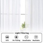Aiyufeng 2 Piece White Sheer Curtains 63 Inch Length, Light Filtering Kitchen Curtain for Small Window, Voile Top Dual Rod Pocket, 2 x 40 W x 63" L