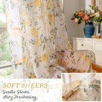 Lajode Kitchen Curtains 24 Inch Length 2 Panels, Floral Patterned Semi Sheer Light Filtering Vintage Farmhouse Basement Bathroom Half Window Short Cafe Curtains Rod Pocket, Yellow, Each 30 Inch Wide