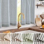 jinchan Linen Kitchen Curtains 36 Inch Length Striped Tier Curtains Ticking Stripe Small Drapes for Living Room Bathroom Cafe Small Window Farmhouse Rustic Pinstripe Rod Pocket 2 Panels Blue