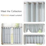 jinchan Linen Kitchen Curtains 36 Inch Length Striped Tier Curtains Ticking Stripe Small Drapes for Living Room Bathroom Cafe Small Window Farmhouse Rustic Pinstripe Rod Pocket 2 Panels Blue