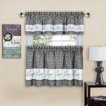 GoodGram Country Gingham Check Live~Laugh~Love 3 Pc. Café Plaid Kitchen Curtain Set - Assorted Colors & Sizes (Gray, 36 in. L)