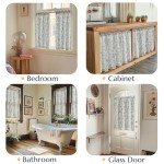 jinchan Floral Kitchen Curtains for Windows 36 Inch Linen Tier Farmhouse Cafe Curtains Country Botanic Small Window Rod Pocket Rustic Flax for Laundry Bathroom RV 2 Panels Blue on Beige