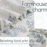 jinchan Floral Kitchen Curtains for Windows 36 Inch Linen Tier Farmhouse Cafe Curtains Country Botanic Small Window Rod Pocket Rustic Flax for Laundry Bathroom RV 2 Panels Blue on Beige