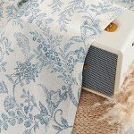 jinchan Floral Kitchen Curtains for Windows 36 Inch Linen Tier Farmhouse Cafe Curtains Country Botanic Small Window Rod Pocket Rustic Flax for Laundry Bathroom RV 2 Panels Blue on Beige