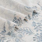 jinchan Floral Kitchen Curtains for Windows 36 Inch Linen Tier Farmhouse Cafe Curtains Country Botanic Small Window Rod Pocket Rustic Flax for Laundry Bathroom RV 2 Panels Blue on Beige