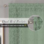 Lecloud Leia 36 Inch Sheer Curtains Sage Green Tiers for Kitchen 2 Pieces, Double Rod Pockets Window Living Room Curtain for Small Window, Jacquard Leaves Voile Bathroom/Bedroom Drapes, 38x36 Inches