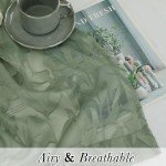 Lecloud Leia 36 Inch Sheer Curtains Sage Green Tiers for Kitchen 2 Pieces, Double Rod Pockets Window Living Room Curtain for Small Window, Jacquard Leaves Voile Bathroom/Bedroom Drapes, 38x36 Inches
