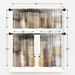 Tayney Brown Kitchen Window Curtains Valance and Tier Set 36 Inch, Grey Beige Modern Rod Pocket Short Tier Curtain, Abstract Art Small Cafe Drapes for Kitchen Decor