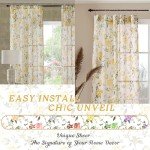 Lajode Kitchen Curtains 24 Inch Length 2 Panels, Floral Patterned Semi Sheer Light Filtering Vintage Farmhouse Basement Bathroom Half Window Short Cafe Curtains Rod Pocket, Yellow, Each 30 Inch Wide