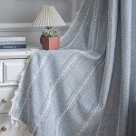 ColorBird Boho Curtains 84 inch Length 2 Panels Sets Farmhouse Blue Linen Boho Striped Room Darkening Drapes, Embroidered Window Vintage Bohemian Curtains for Living Room Bedroom