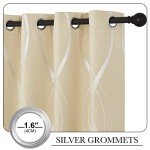 NICETOWN Room Darkening Curtains for Bedroom, Noise Reducing Thermal Insulated Wave Line Foil Print Design Blackout Curtains for Patio Sliding Glass Door (2 Panels, 52 x 84 Inch, Biscotti Beige)